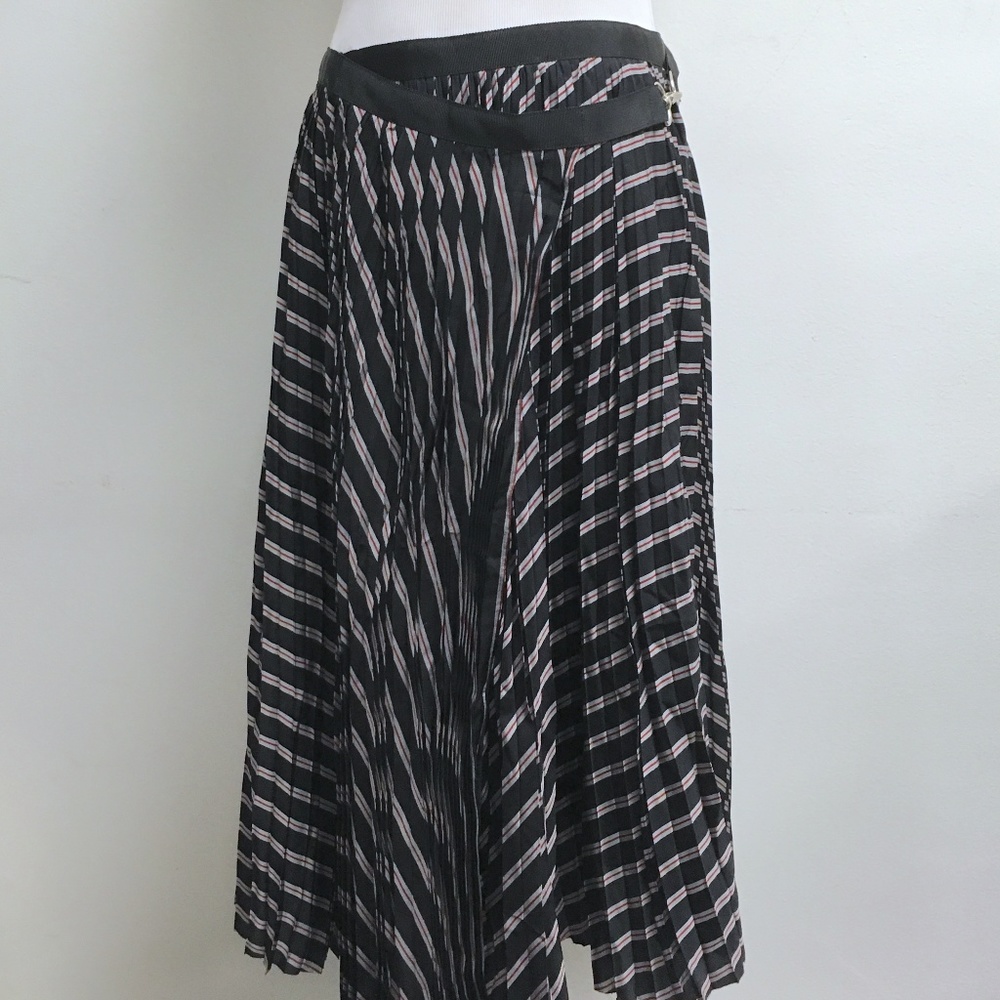 SACAI Japan BLACK white red gray PLEATED STRIPE WRAP Midi SKIRT made in Japan S
